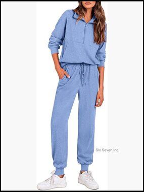 Two Piece Lounge Set Zip Up Sweatshirt Jogger Pants Tracksuit Travel Outfit